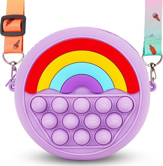 Rainbow Mini Handbag Pop Push Bubble Fidget Sensory Toy Silicone Popper (Purple)