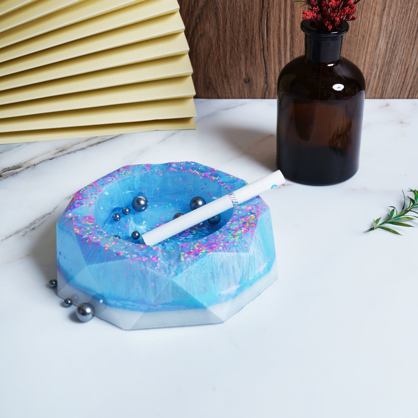 Epoxy Resin Silicone Molds Ashtray/Coaster 4 Shapes+9 Colors Glitter Powder Sq