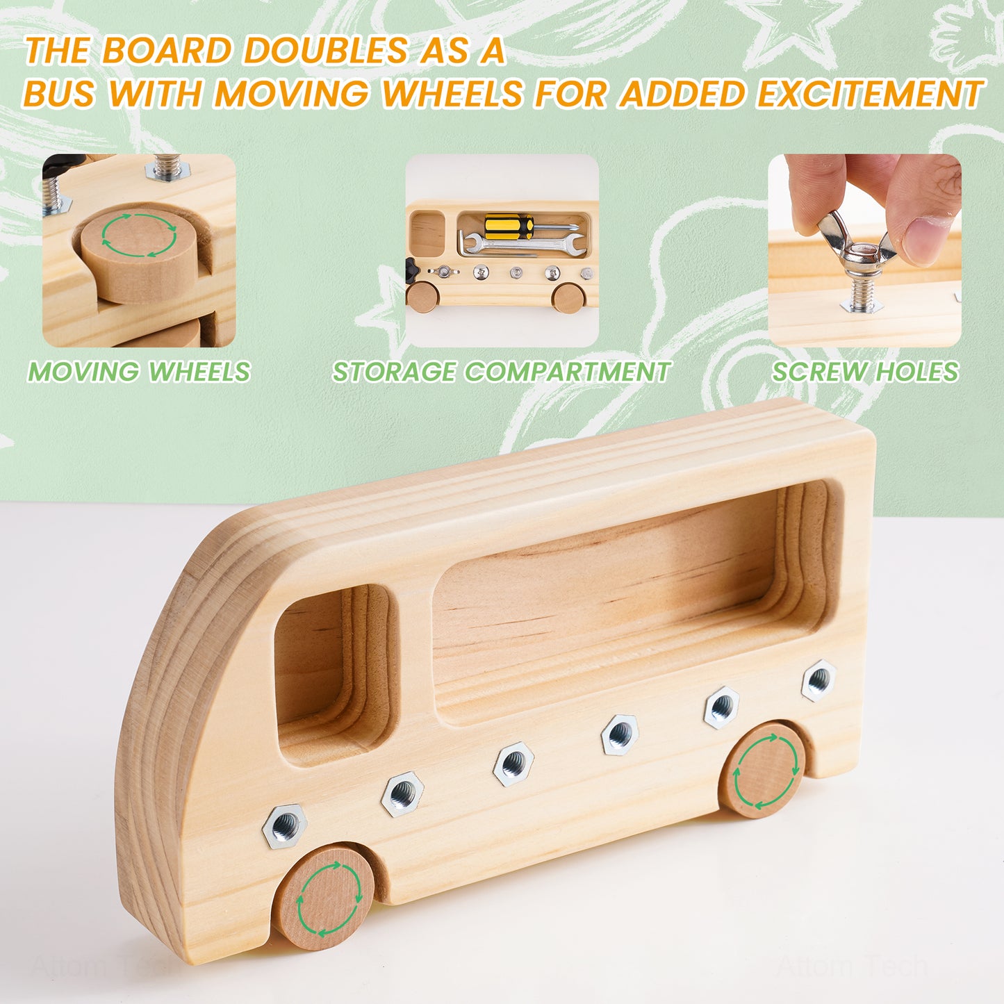 Montessori Wooden Screwdriver Board Sensory Toy for Kids 3+ Years