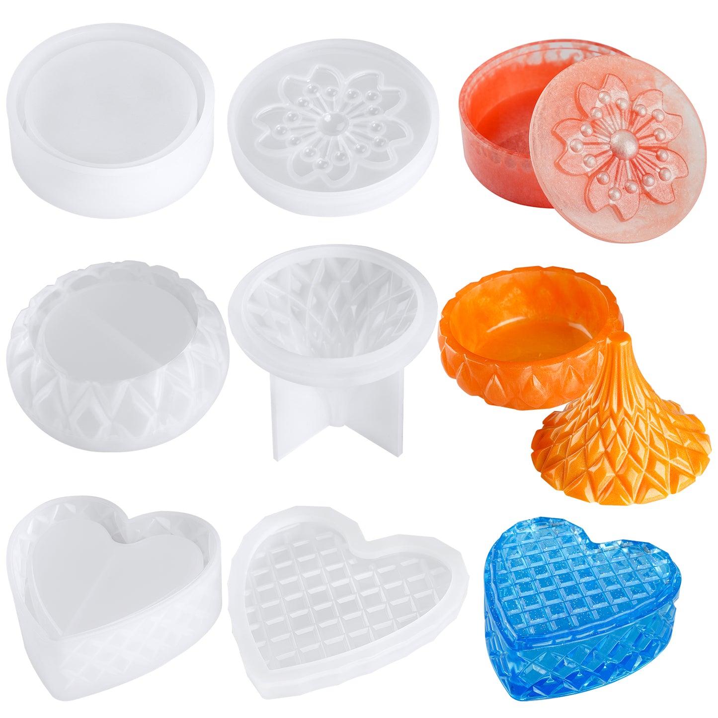 Silicone Epoxy Resin Molds Jewelry Containers + Lids 3 Shapes Trinket Box DIY
