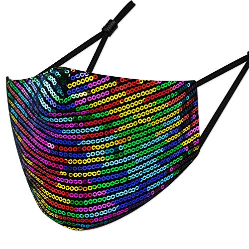 Fashion Rainbow Multi Color Glitter Sequin on Black Reusable for Women Adjustab