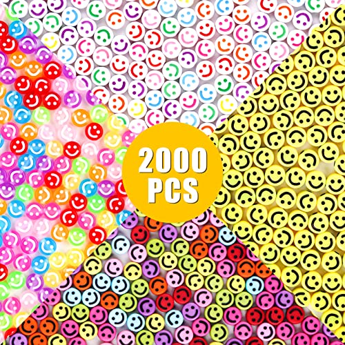 2000 PCS Smiley Face Beads, 4x7 mm 4 Style Happy Face Loose Spacer Beads, Colorf