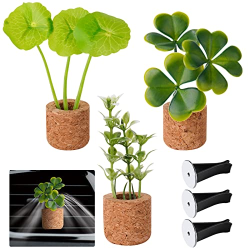 3-Pack Mini Succulent Plants Magnetic Cork Planter Car Air Vent Clip Interior