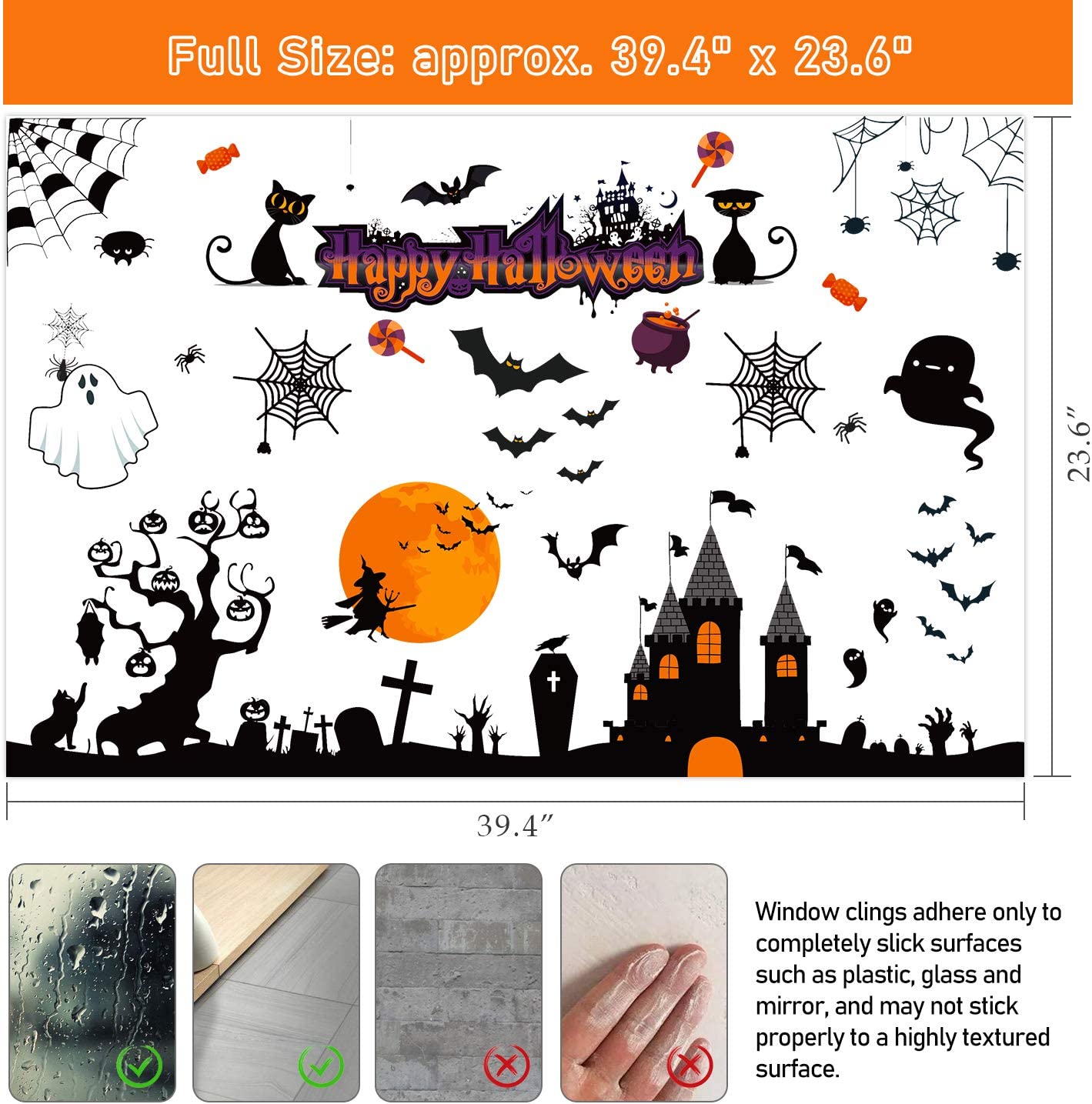 Halloween Decor 72PCS Removable Reusable Double-Side Non-Adhesive Window Clings