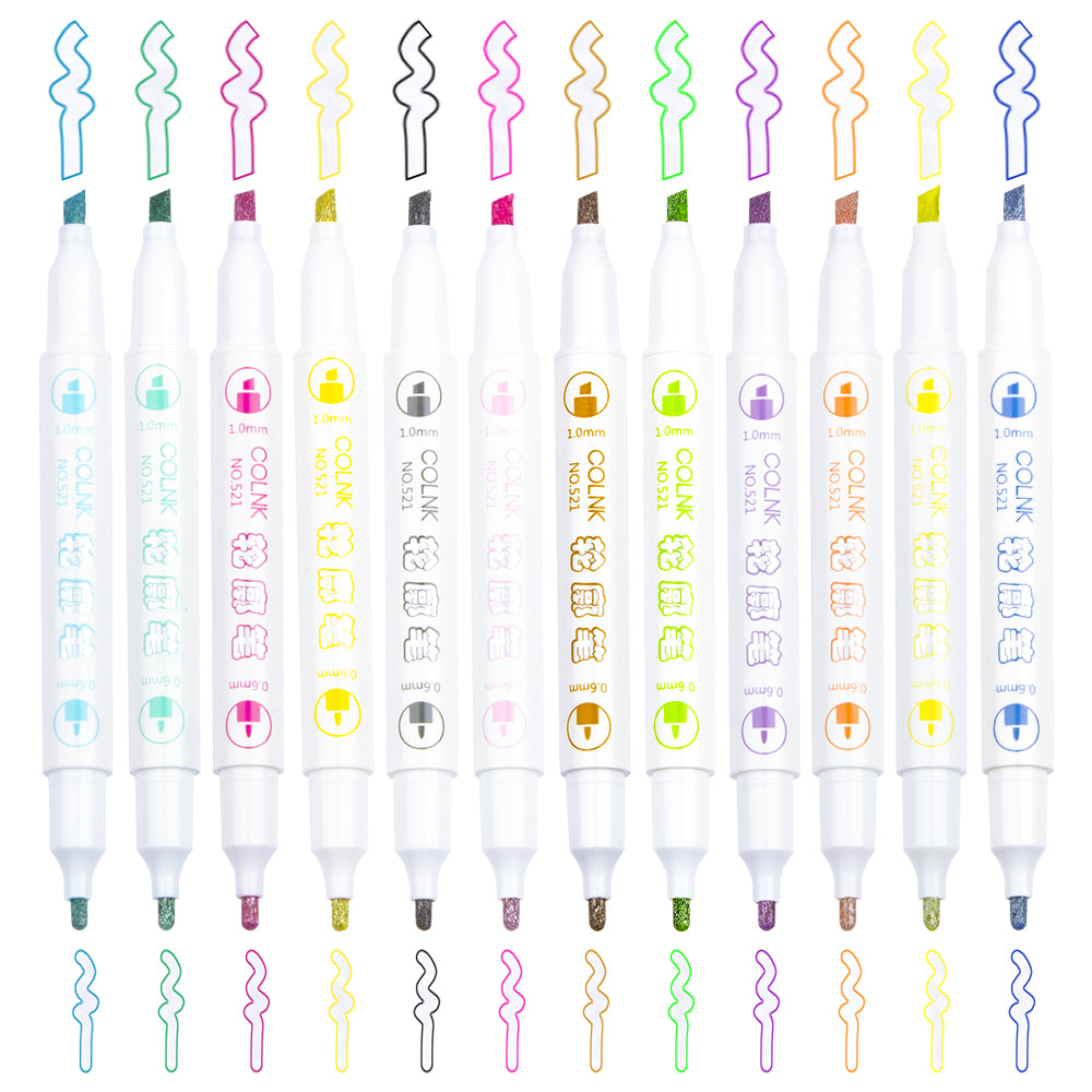 Dual Tip Double Line Metallic Ink Self-outline Marker Set, Paint Pen Bullet Jour