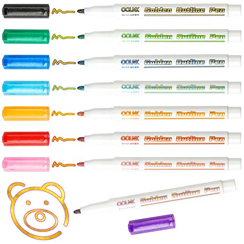 Double Line Golden Metallic Ink with Self-outline Marker Set, Paint Pen Bullet J