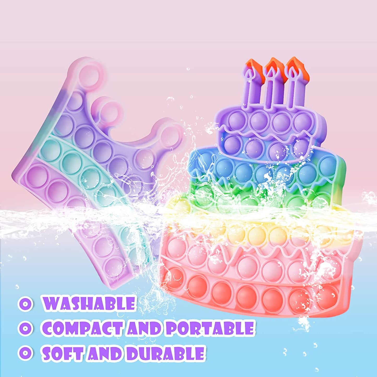 Birthday Cake Crown Silicone Push Pop Bubble Fidget Toys 3PCS Multicolor Sensory