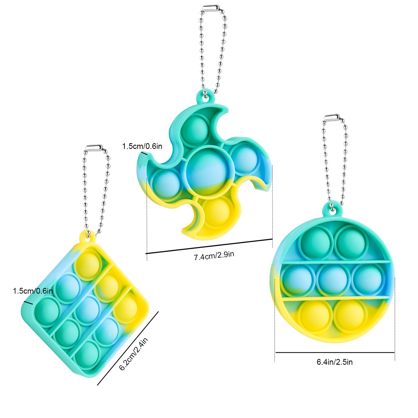 4PCS Mini Pop Bubble Fidget Sensory Toy Keychains, Simple Push Fidget Toy Stre