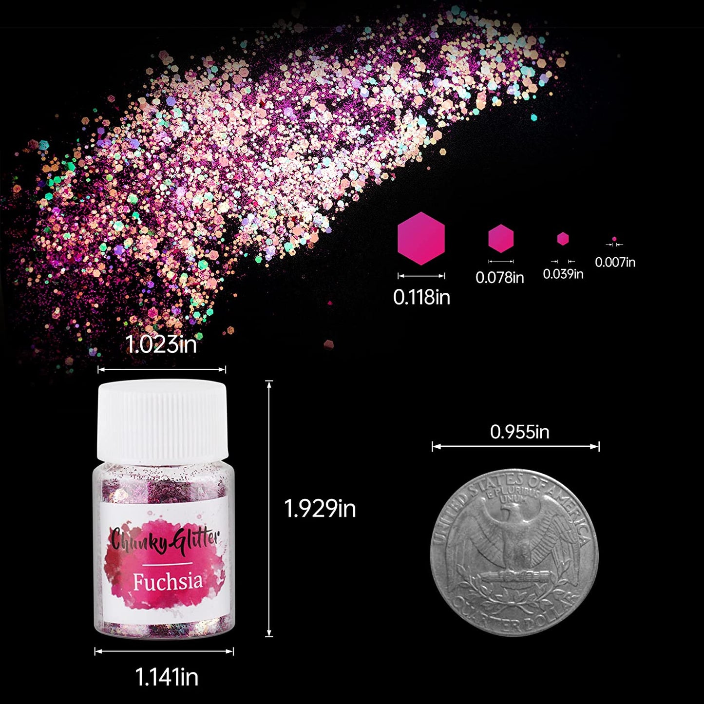 Holographic Chunky Glitters 12 Colors Sequins DIY Art Craft Cosmetic 0.35oz Each