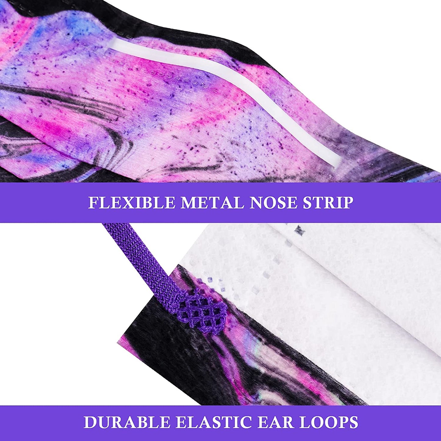 50PCS Purple/Black Tie-Dye Adults Disposable s Individually Wrapped