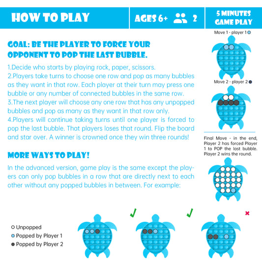 Push Pop Bubble Fidget Sensory Toy Sea Turtle Fidget Toy for Special Needs Str