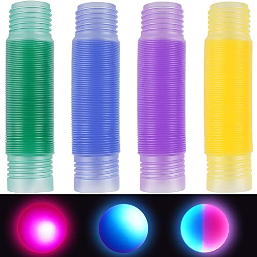 4PCS Stretch Pop Tubes and 3PCS LED Bouncy Balls Sensory Toys, Multi-Color