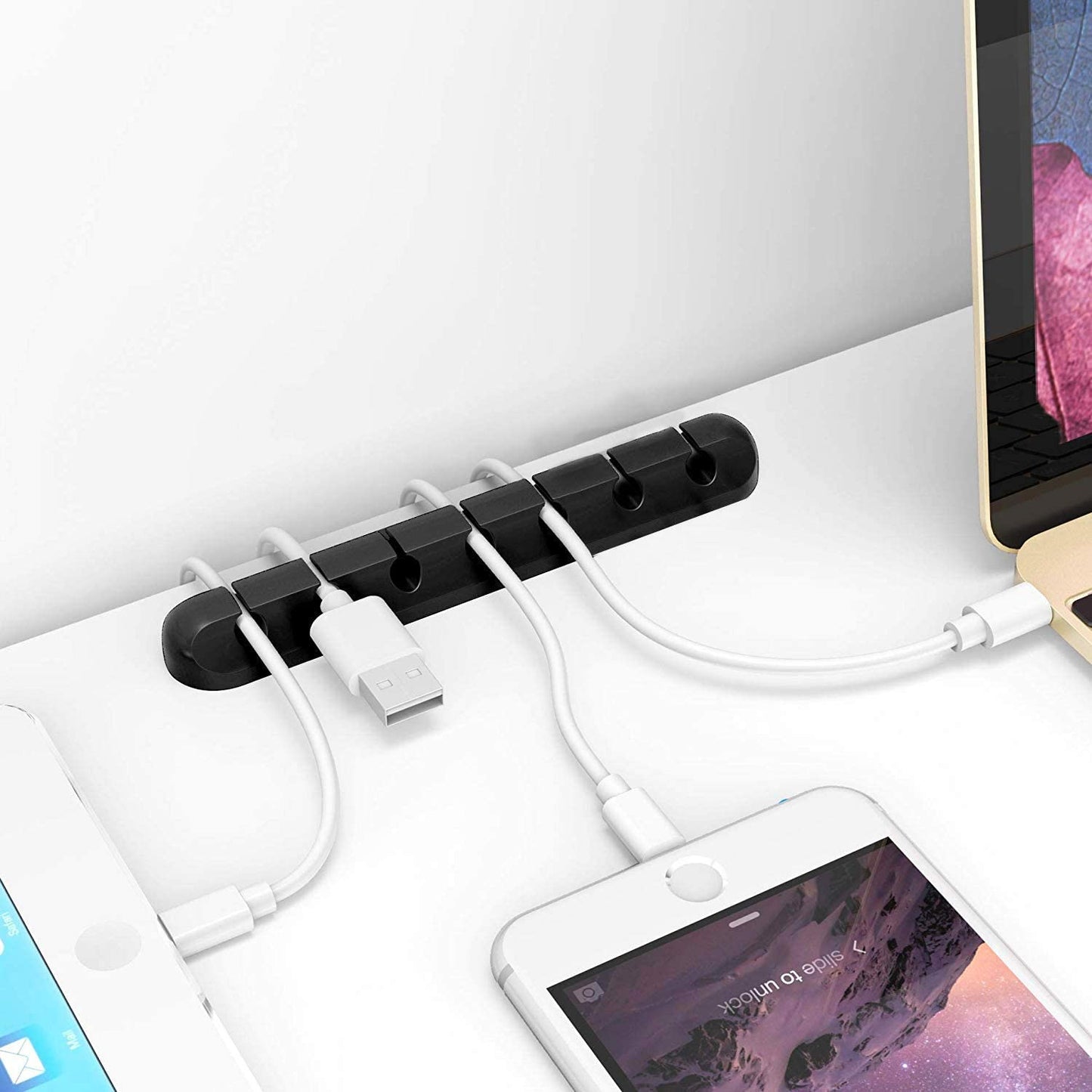 Self-Adhesive Multi-Opening Cable Clips 2PCS Table Cord Organizer Holder System