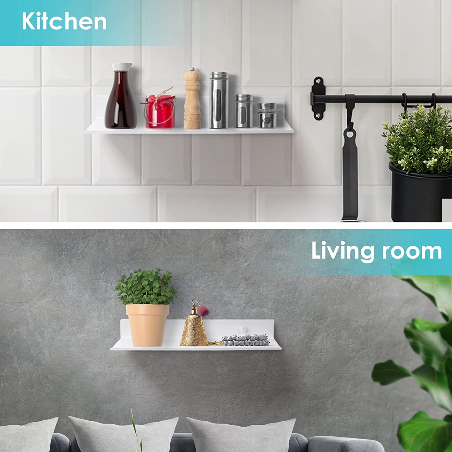 Aluminum Wall Mount Floating Shelf 2PC Picture Ledge 11.7x4.6 Home Decor Display