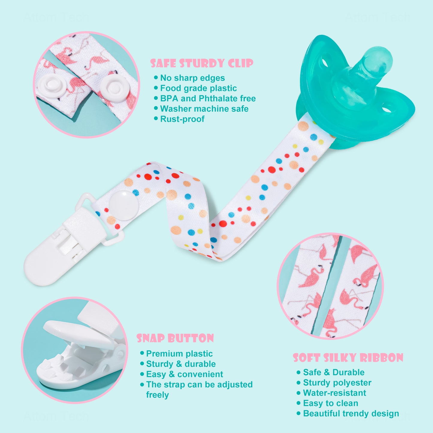 8PCS Unisex Baby Teething Adjustable Length Pacifier Clip Sraps, Universal Saf