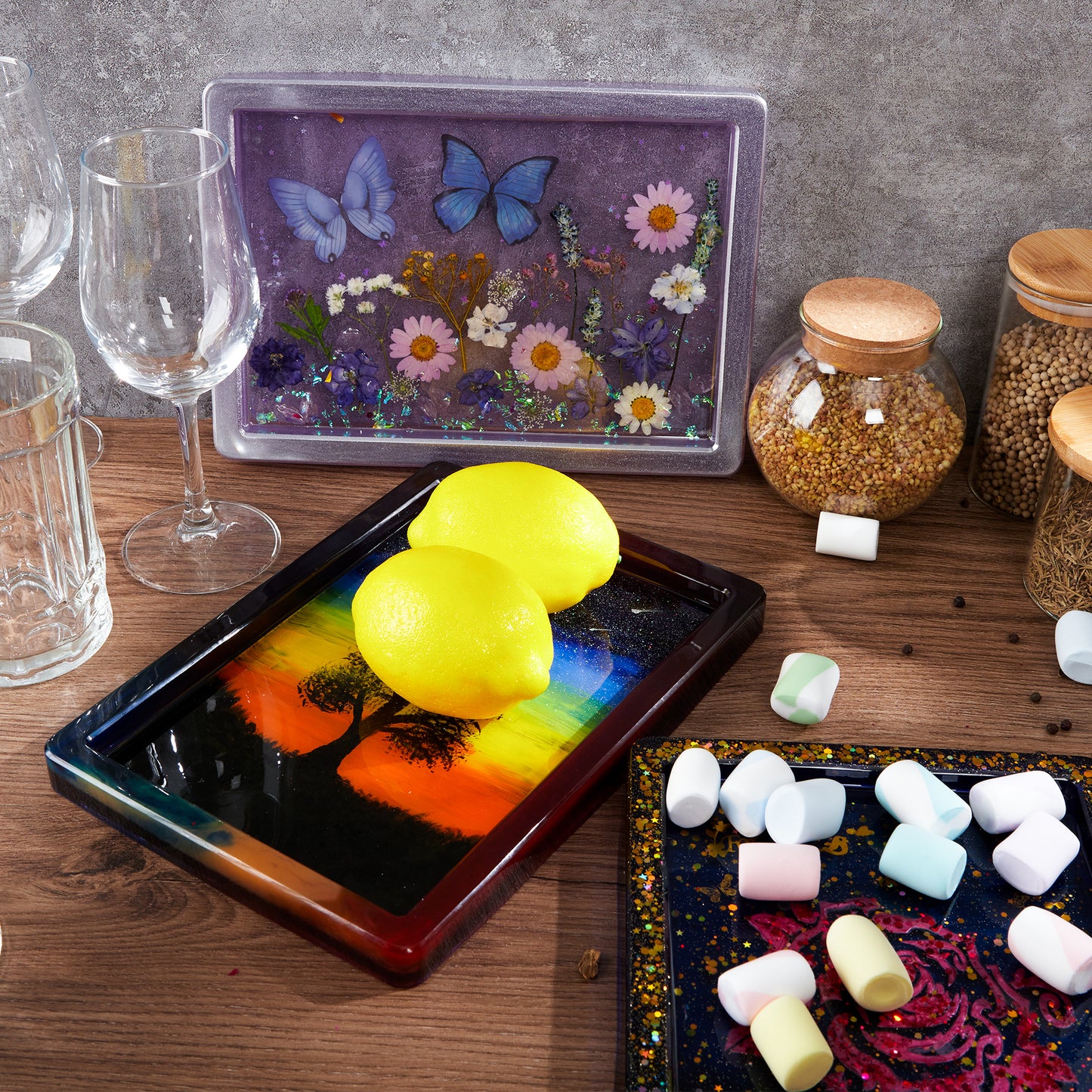 DIY Epoxy Resin Casting Silicone Mold Large Rectangle Rolling Tray with Wider