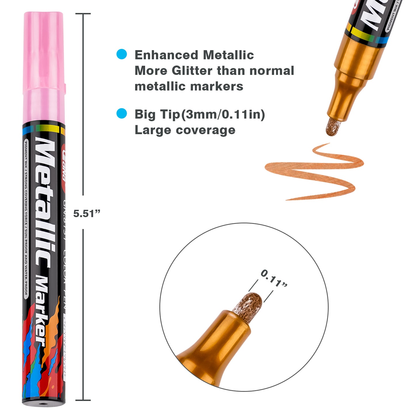 15 Color Assorted Metallic Marker Pens, 3mm Tip Sheen Glitter Painting Pen
