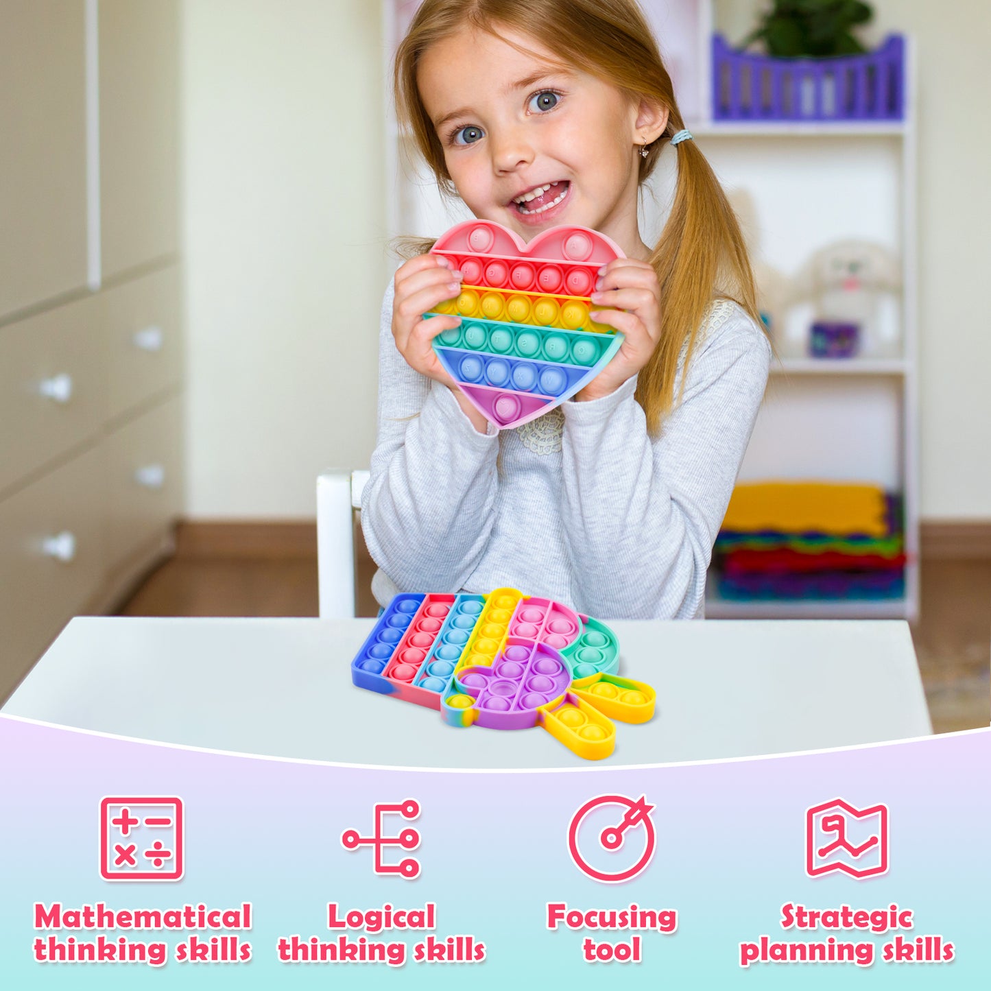 2-Pack Bubble Pop Fidget Toys Silicone Rainbow Push Sensory Toy Set, Stress Re
