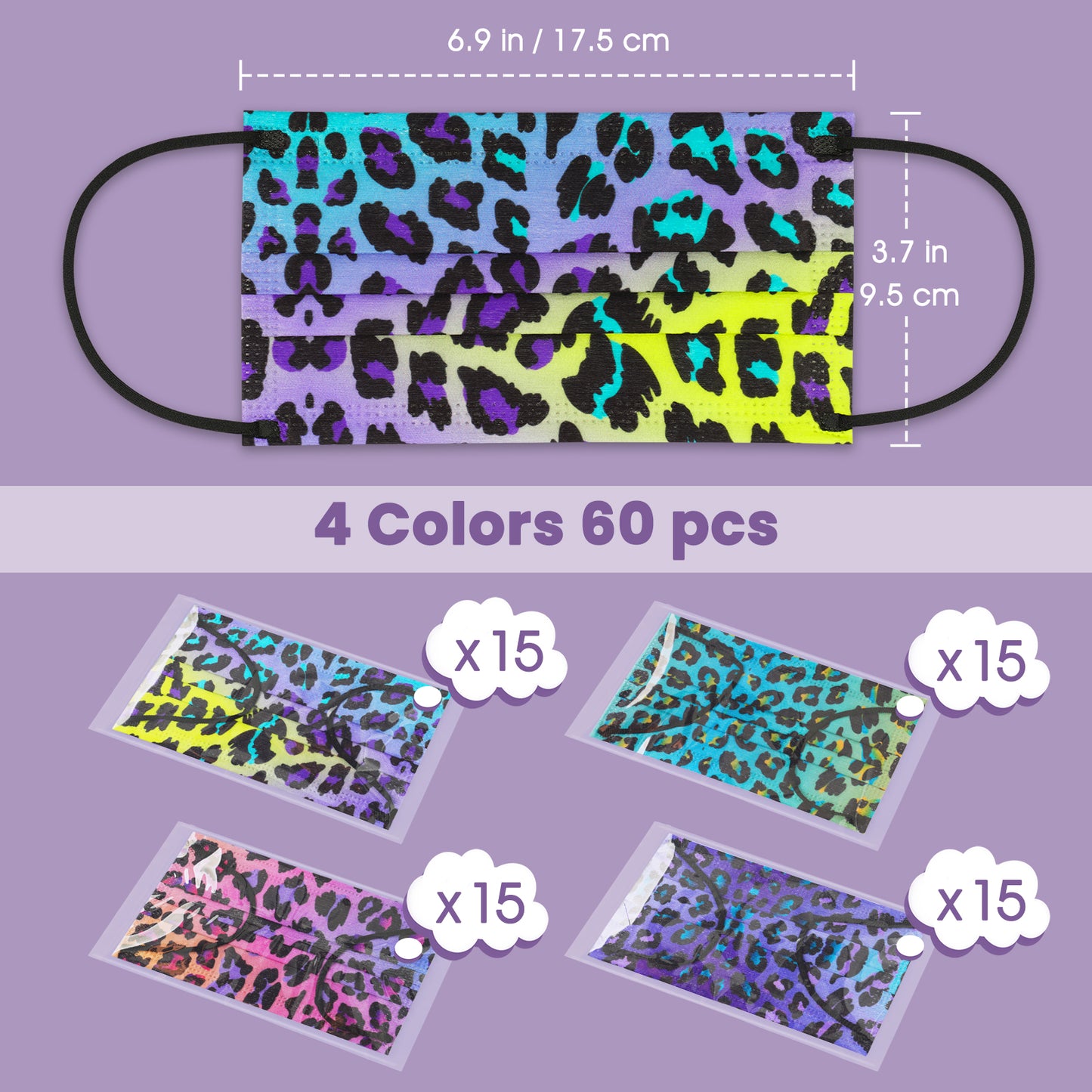 60-Pack Disposable Protective s with Fashionable Gradient Leopard Patte