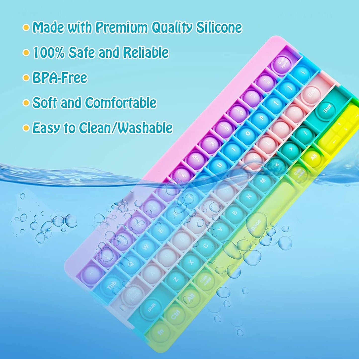 Silicone Keyboard Push Pop Bubble Fidget Sensory Toy Big Size 10.6x4.3 Alphabet