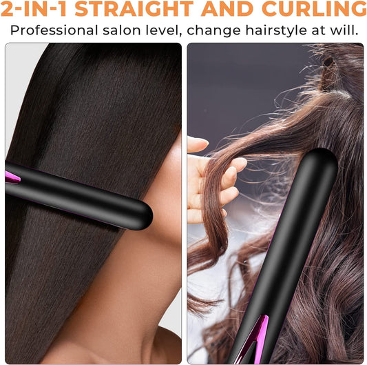 2-in-1 Hair Straightener Curler Ceramic Flat Iron Professional Multi-Styler Blk