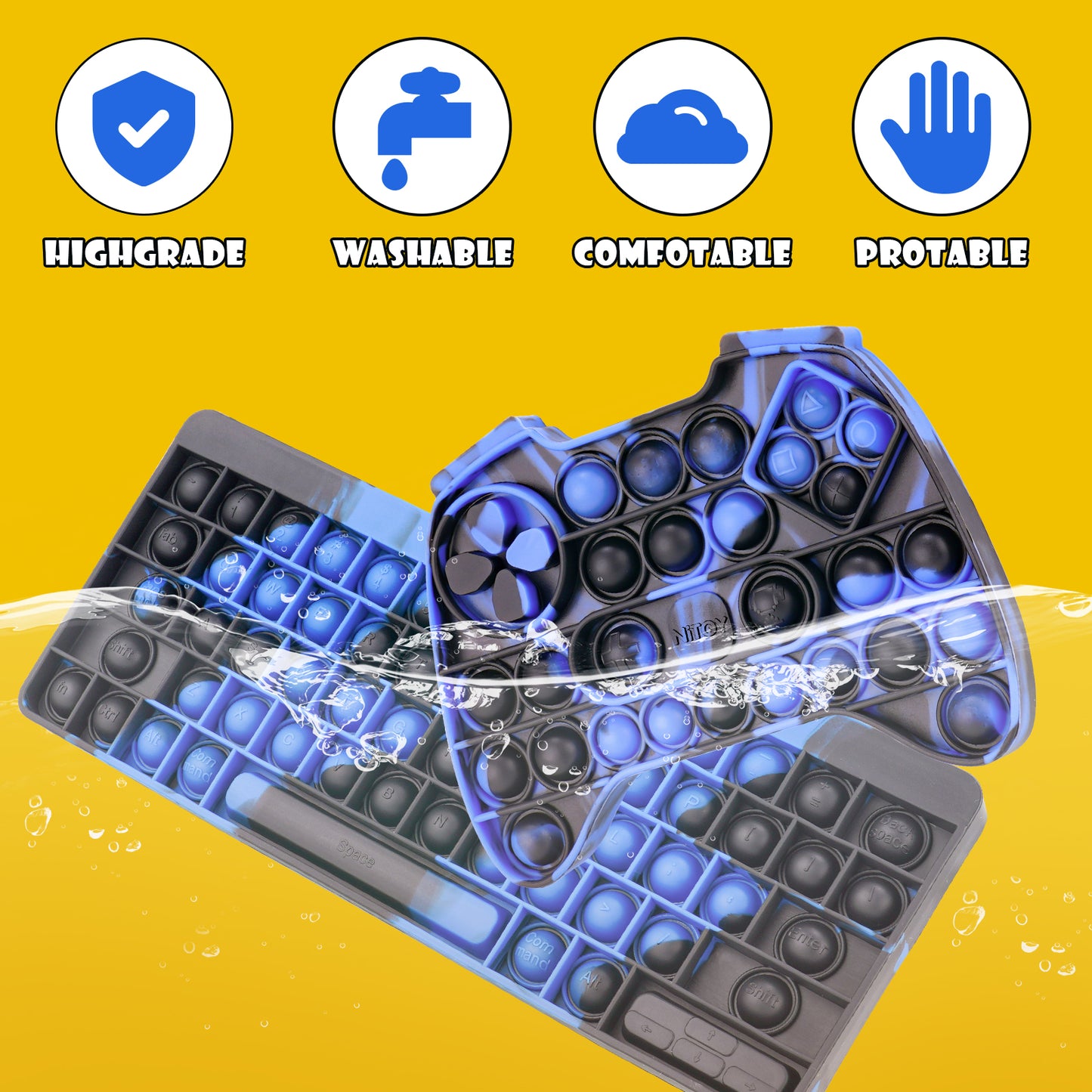 2PCS Push Pop Bubble Silicone Fidget Sensory Toys Keyboard+Game Controller