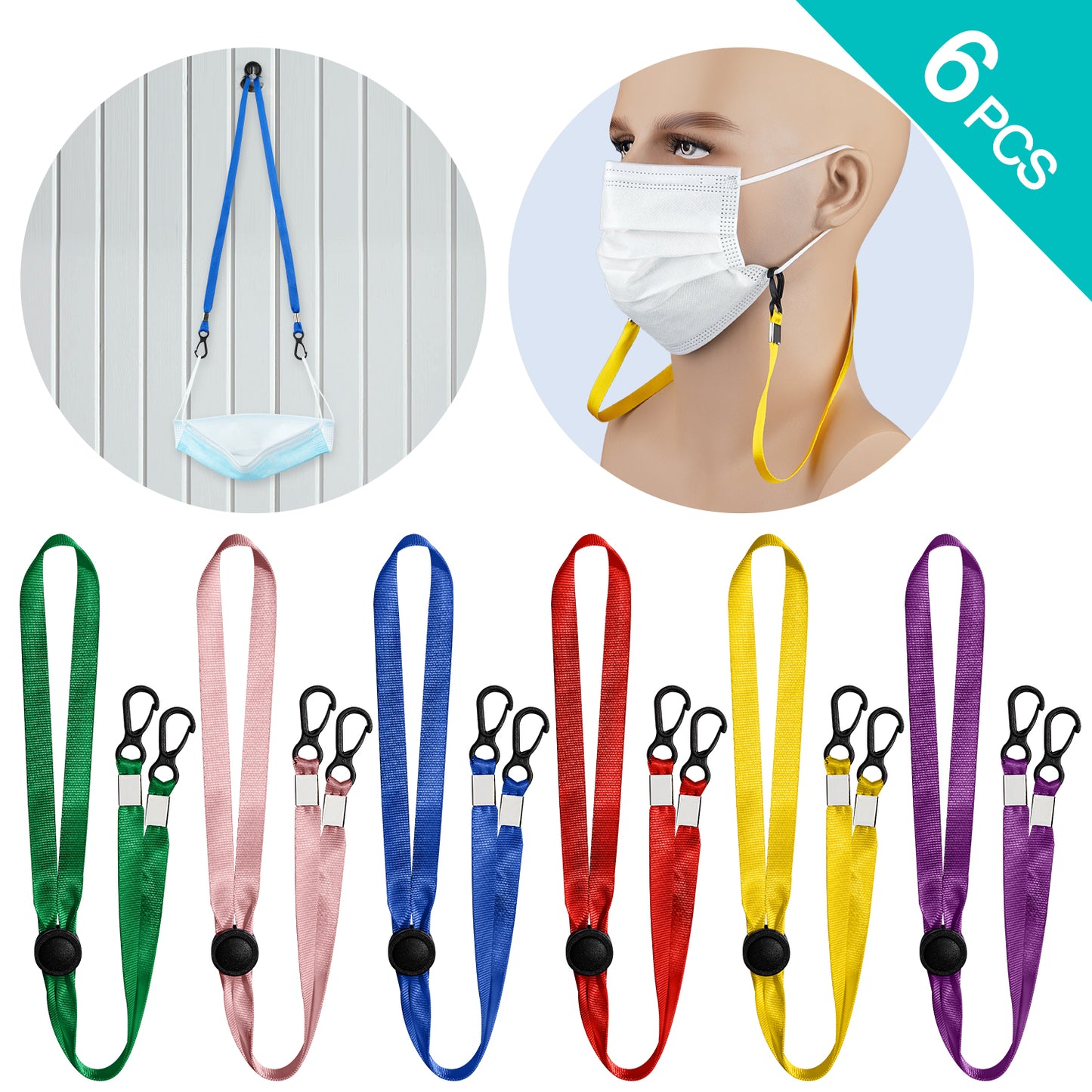 Lanyard Strap 6PCS Assorted Colors Adult & Kid Multipurpose Adjustable Length P