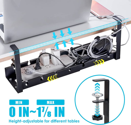 Under Desk Cable Management Tray 12" Metal Retractable Cord Organizer No Drill