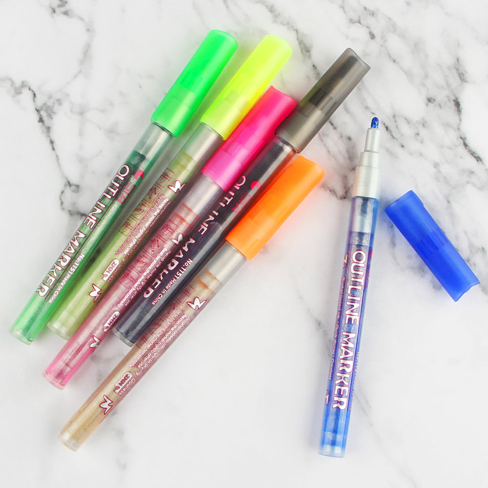 Super Squiggles Self-outline Markers Metallic Pens, 6 Colors 2mm Nylon Tip