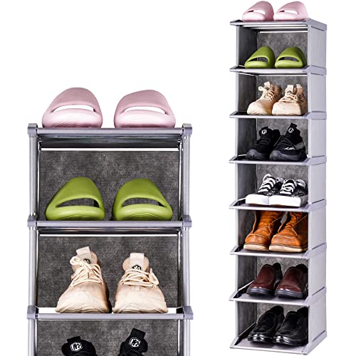 8-Tier Shoe Rack Tall Narrow 12"x11"x48" Lightweight Space-Saving Shelf Storage