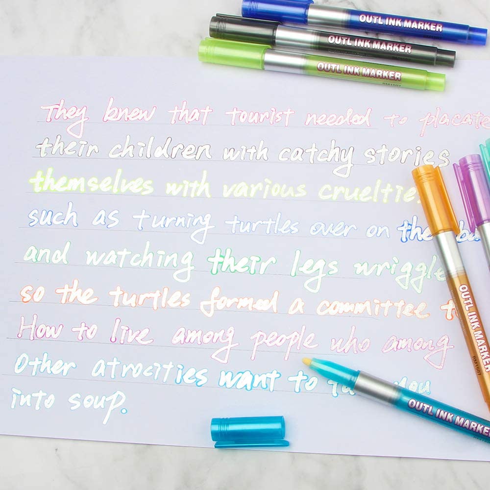 Self-outline Metallic Markers, Outline Marker Double Line Pen Journal Pens Color