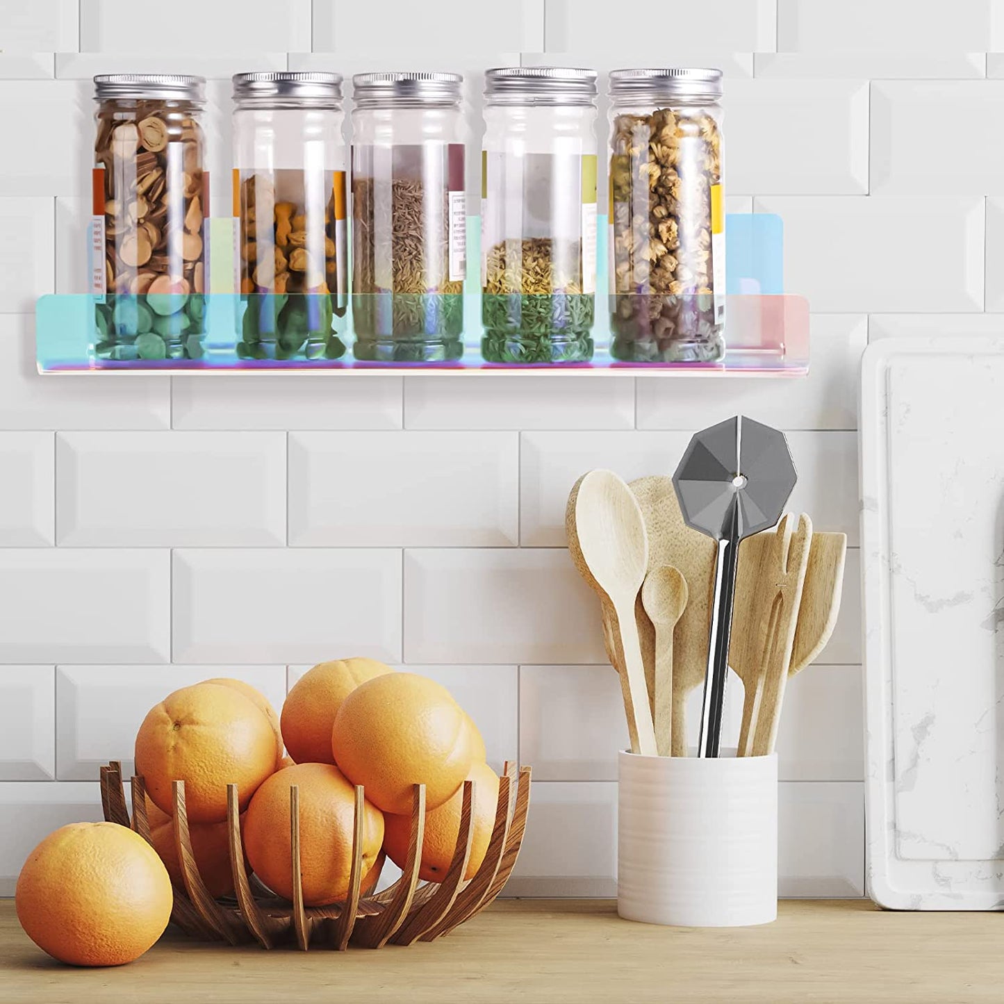 Iridescent Wall Mount Clear Acrylic Floating Shelves 2PCS 15" Thick Wall Ledge