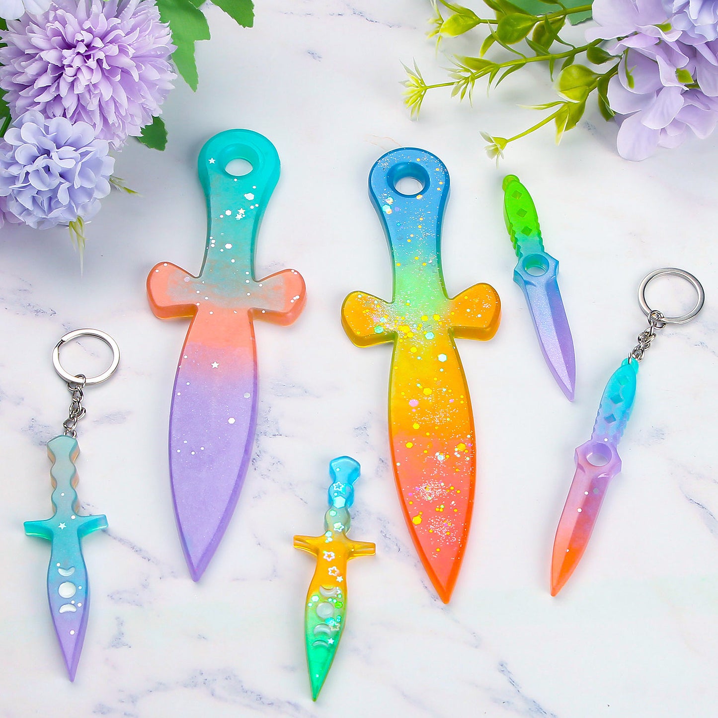 Daggers Epoxy Resin Silicone Mold Kit, Moon Phase Design Tool Mold with 8 Diff