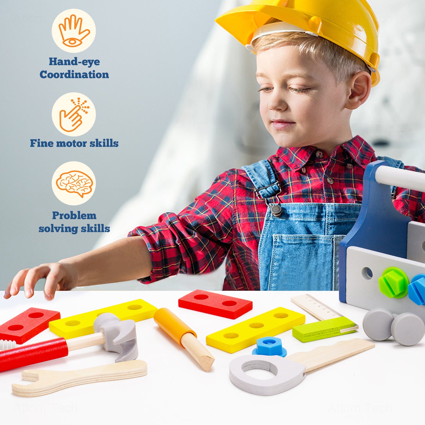 Toolbox Toy for Kids Pretend Play Kit Play Drill Tool Box Angle Ruler Toy