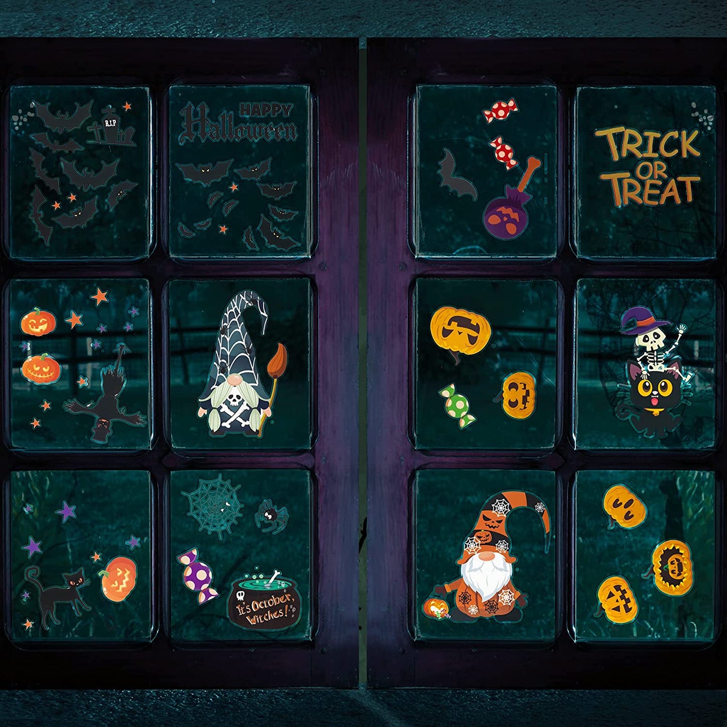 156PCS Halloween Window Cling Decal Stickers + 3D Bat Decoration Set, Halloween