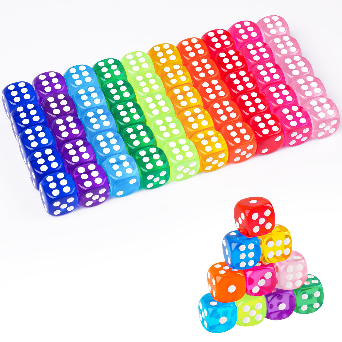 50PCS 14MM Game Dice Set, Solid 6-Sided Translucent Vintage Colors Rounded Cor