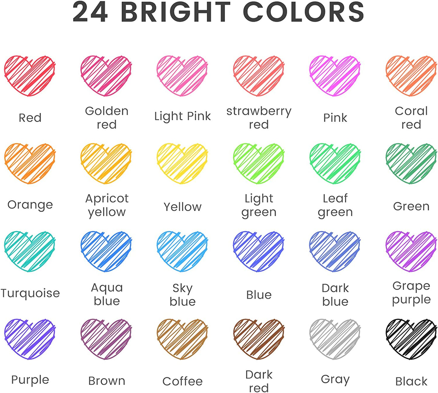 Colored Gel Pens 24 Colors Ink 0.5mm Fine Point Ball Point Pen 25% More Ink