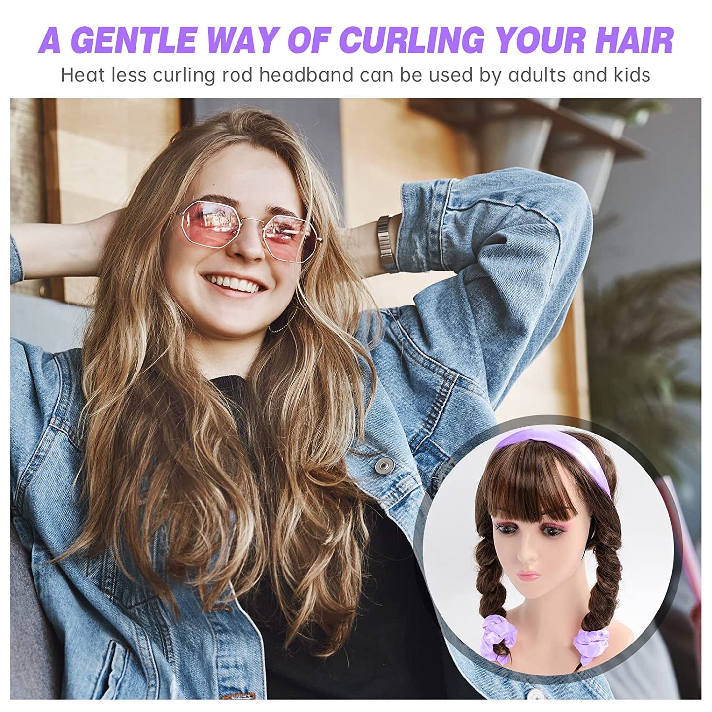 Hair Curlers Hair Curlers to Sleep In Heatless Curling Rod Headband (Purple)