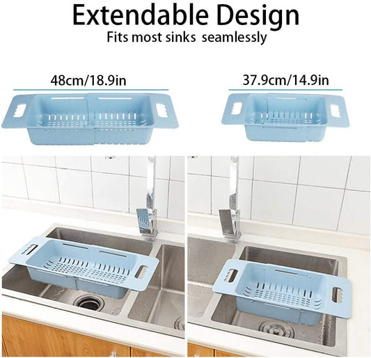 Sink Colander 3PC Multifunctional Extendable Over Sink Dish Drying Rack Strainer