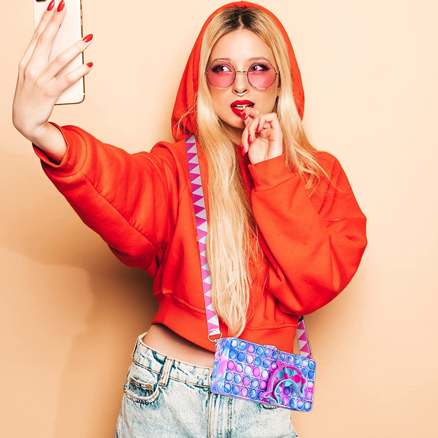 Push Pop Bubble Purse Fidget Sensory Toy Dolphin Keychain Multicolor Pop Handbag