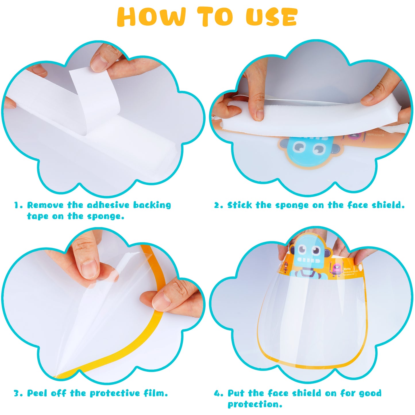 10PCS Kids' PET Reusable Clear Protective Safety Face Shields Assorted Designs f