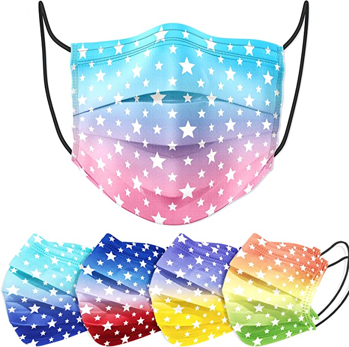 50PCS Kid Gradient Colors Stars Print Disposable Individually Wrapped Patriotic
