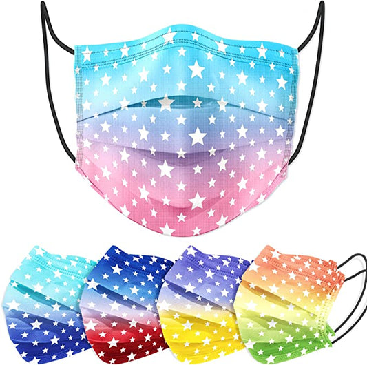 50PCS Kid Gradient Colors Stars Print Disposable Individually Wrapped Patriotic