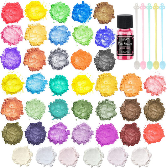 Mica Powder for Epoxy Resin 42 Colors 0.18oz/5g Jars Mica Glitter Powder Spoons