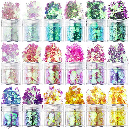 Aphlos 18 Colors Holographic Glitters Assorted Hexagons Shaped for Resin Nail Se