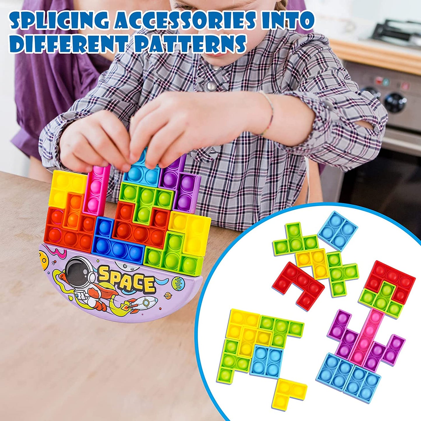 Pop Bubble Fidget Sensory Toy Silicone 3D Building Block Jigsaw Puzzle Game Toy