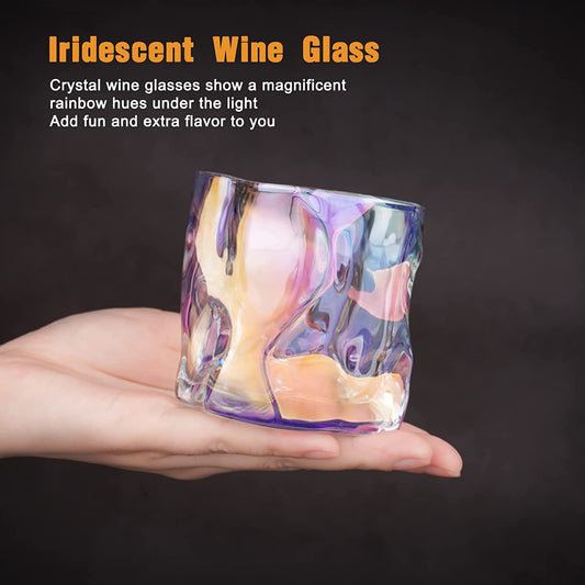 Crystal Whiskey Glasses 8oz 6-Pack Iridescence Colorful Irregular Twisted Shape
