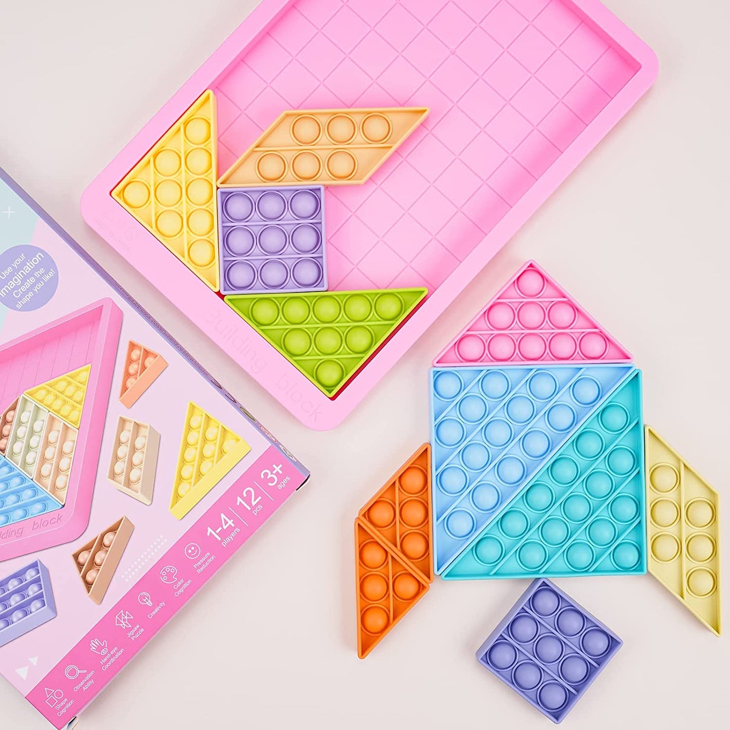 Puzzle Pop Bubble Fidget Sensory Toy Silicone 3D Geometric Jigsaw Building Block