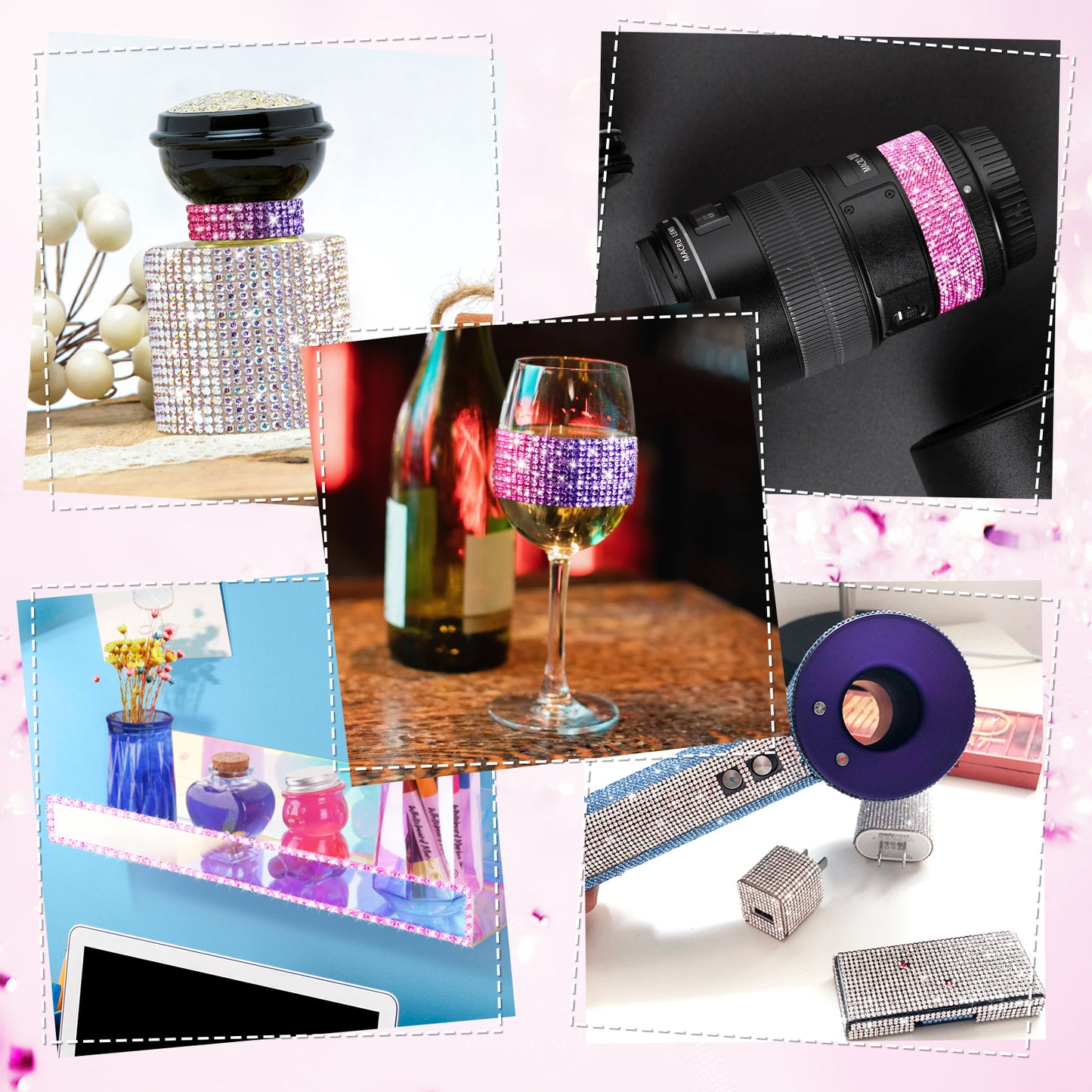 6-Pack 0.9cm Self-Adhesive Crystal Rhinestone Diamond Ribbon Roll - 6 Colors