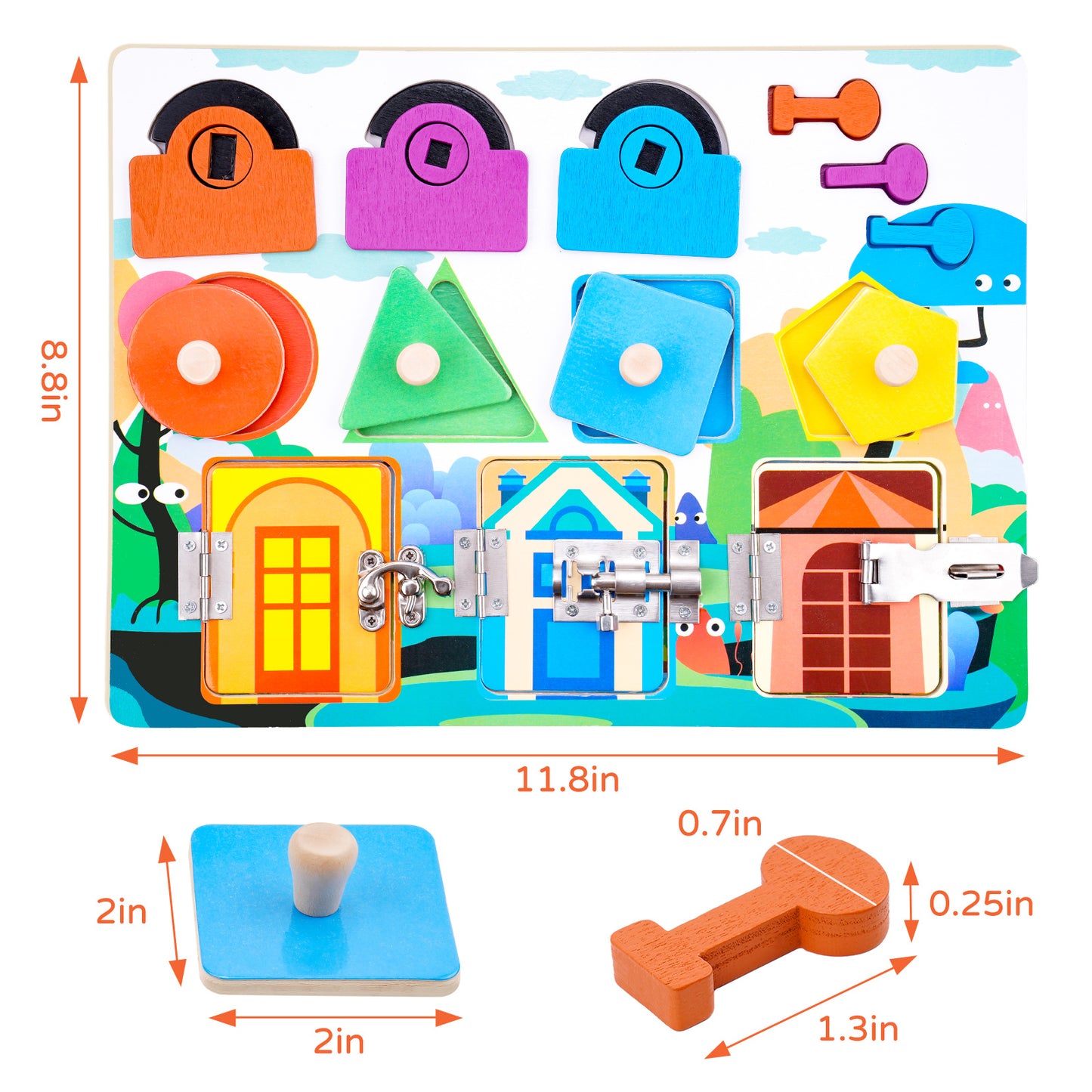 Busy Board Wooden Montessori Activity Sensory Toy Kids 3+, Locks & Latches